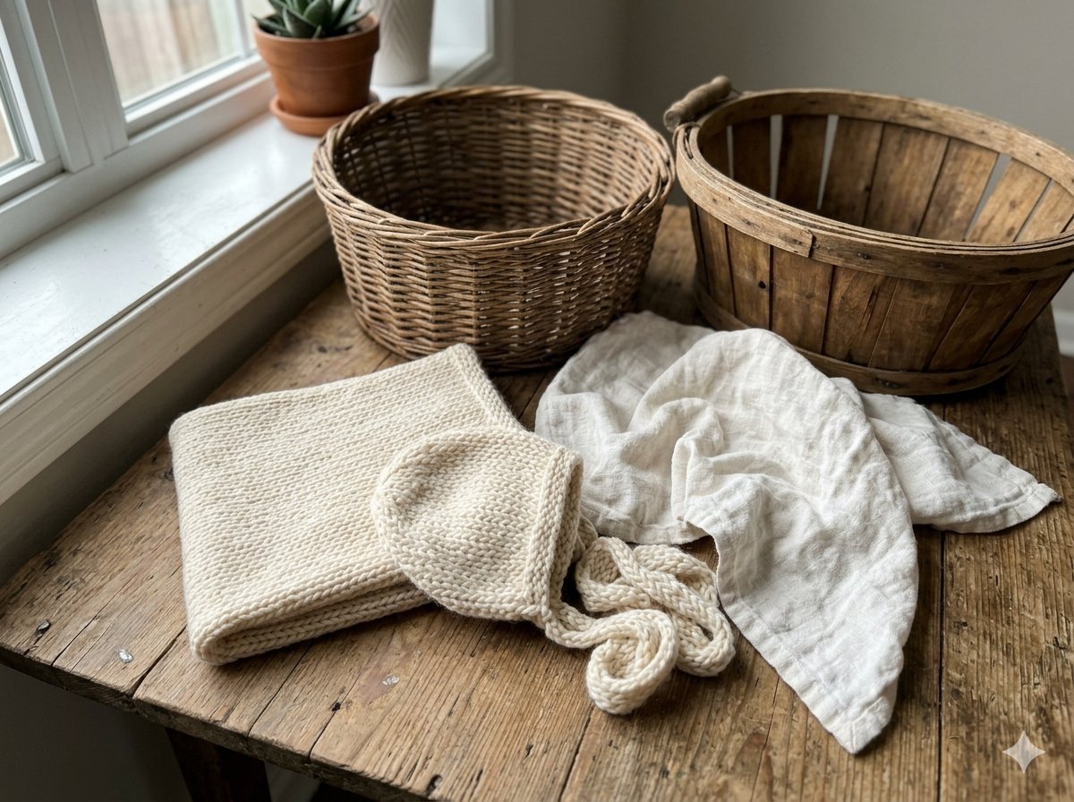 Wrap, mutsje en mandje: de basisaccessoires van een newborn fotoshoot