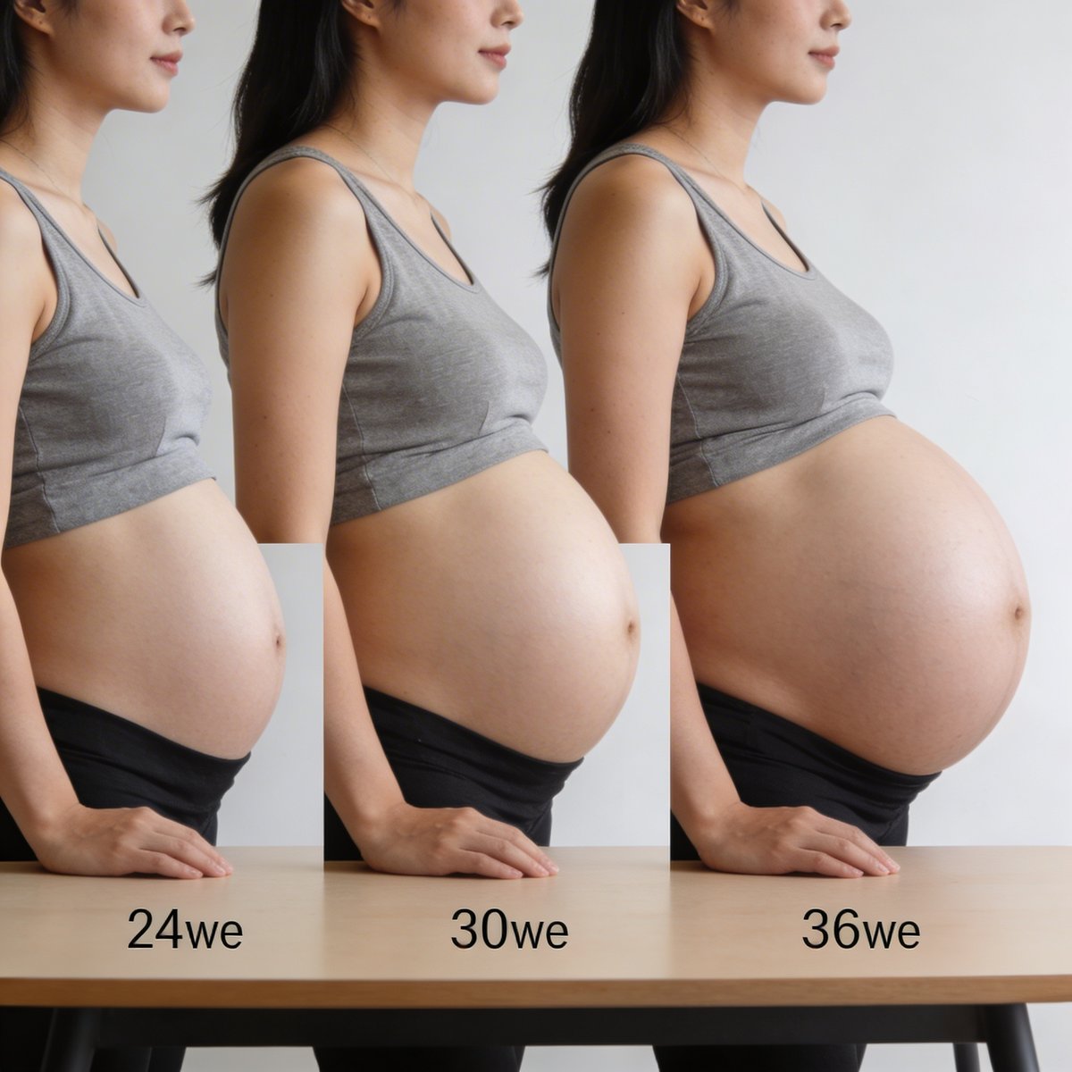 Kalender met de optimale weken voor een zwangerschapsfotoshoot: tussen 28 en 34 weken